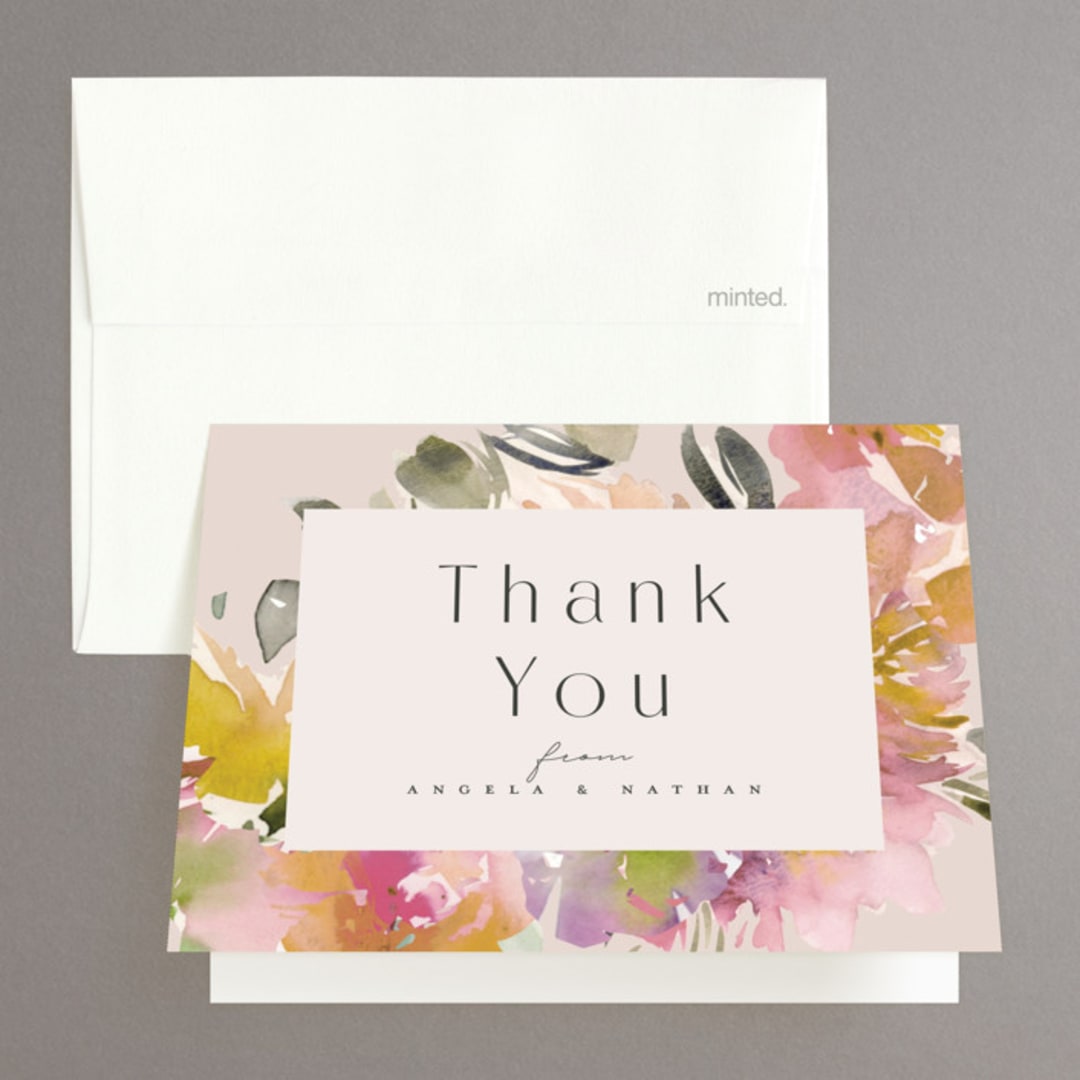 "Bouquet" - Bridal Shower Thank You Cards in Blush by Lori Wemple - Front