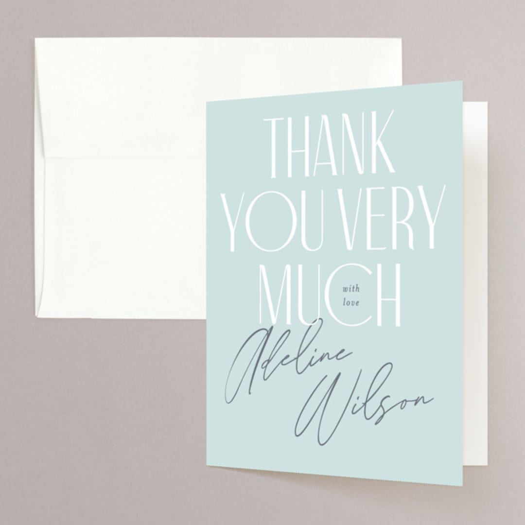 "Versatile" - Bridal Shower Thank You Cards in Bluebell by Pixel and Hank - Front