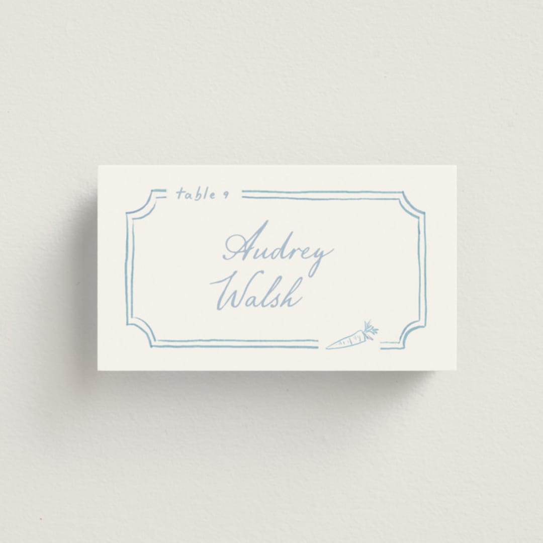 "Organic frame" - Place Cards - Vegetarian in Marine by Creo Study - Front with Free Guest Printing