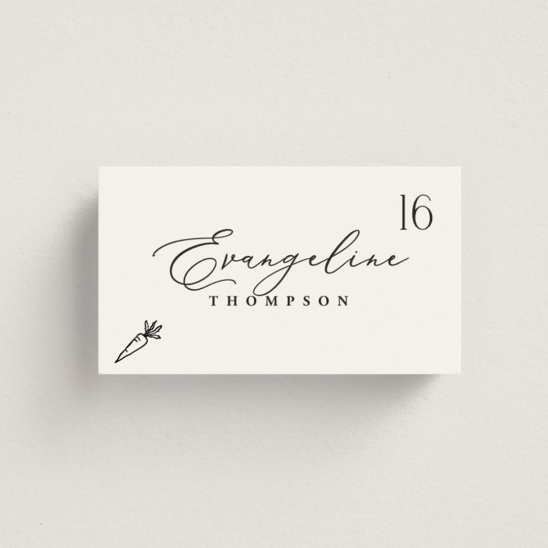 "Chic Script" - Place Cards - Vegetarian in Ink by Hooray Creative - Front with Free Guest Printing