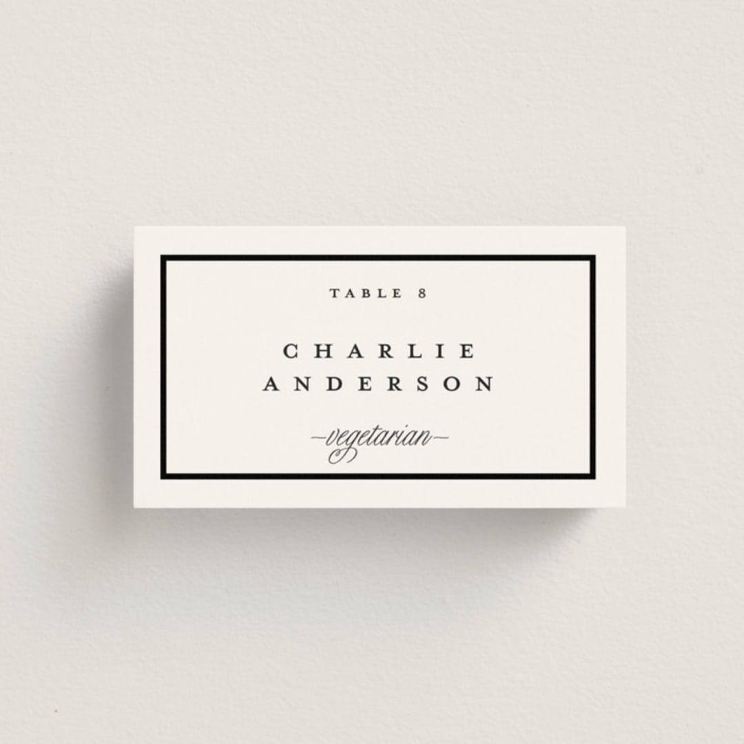 "The Day" - Place Cards - Vegetarian in Noir by mo kelley - Front with Free Guest Printing