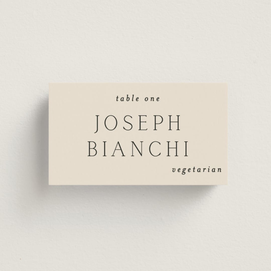"In Love" - Place Cards - Vegetarian in Linen by Vanessa Doyle - Front with Free Guest Printing