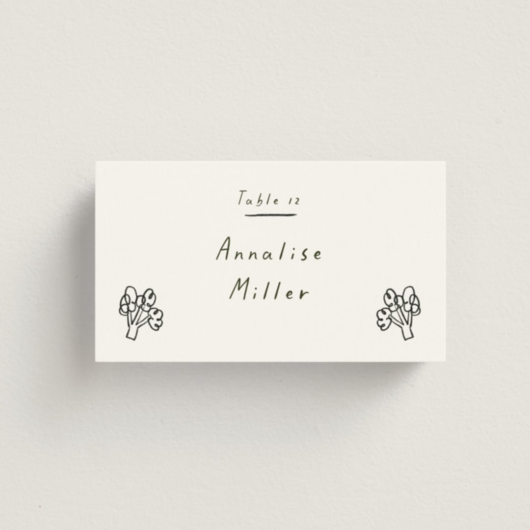 "Bon Vivant" - Place Cards - Vegetarian in Charcoal by Ani Somi - Front with Free Guest Printing