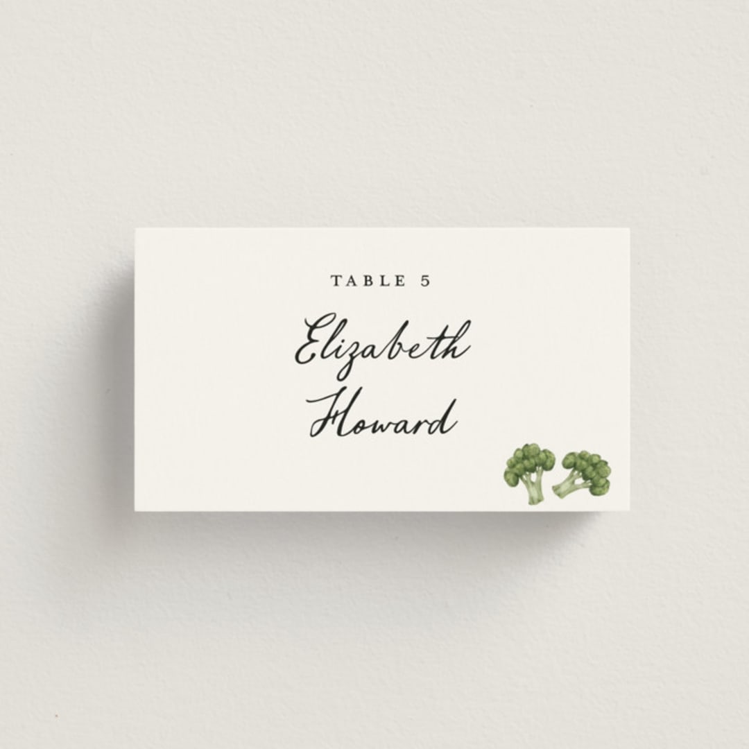 "Let's Eat" - Place Cards - Vegetarian in Pearl by Petra Kern - Front with Free Guest Printing