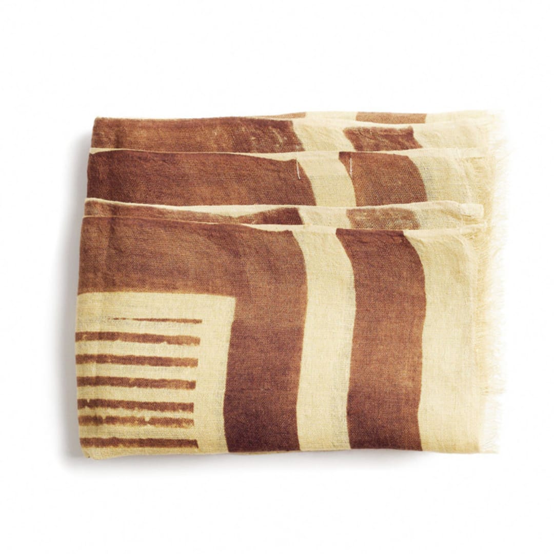 "Oak Stripes Brown Linen Scarf" - Pashminas in brown by Anjali Purohit