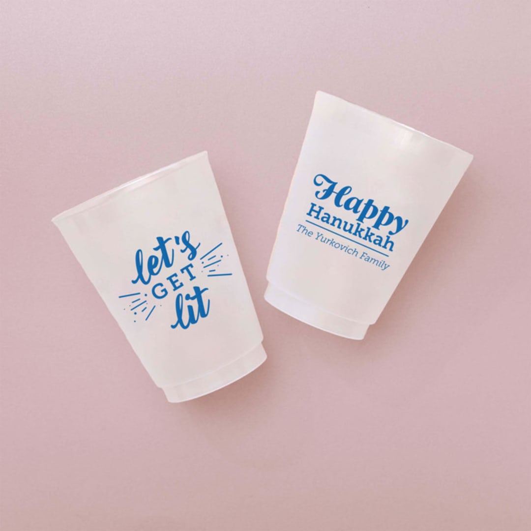 "Custom Let's Get Lit Hanukkah Frosted Plastic Cup, set of 50" - Party Cups in silver by ForYourParty