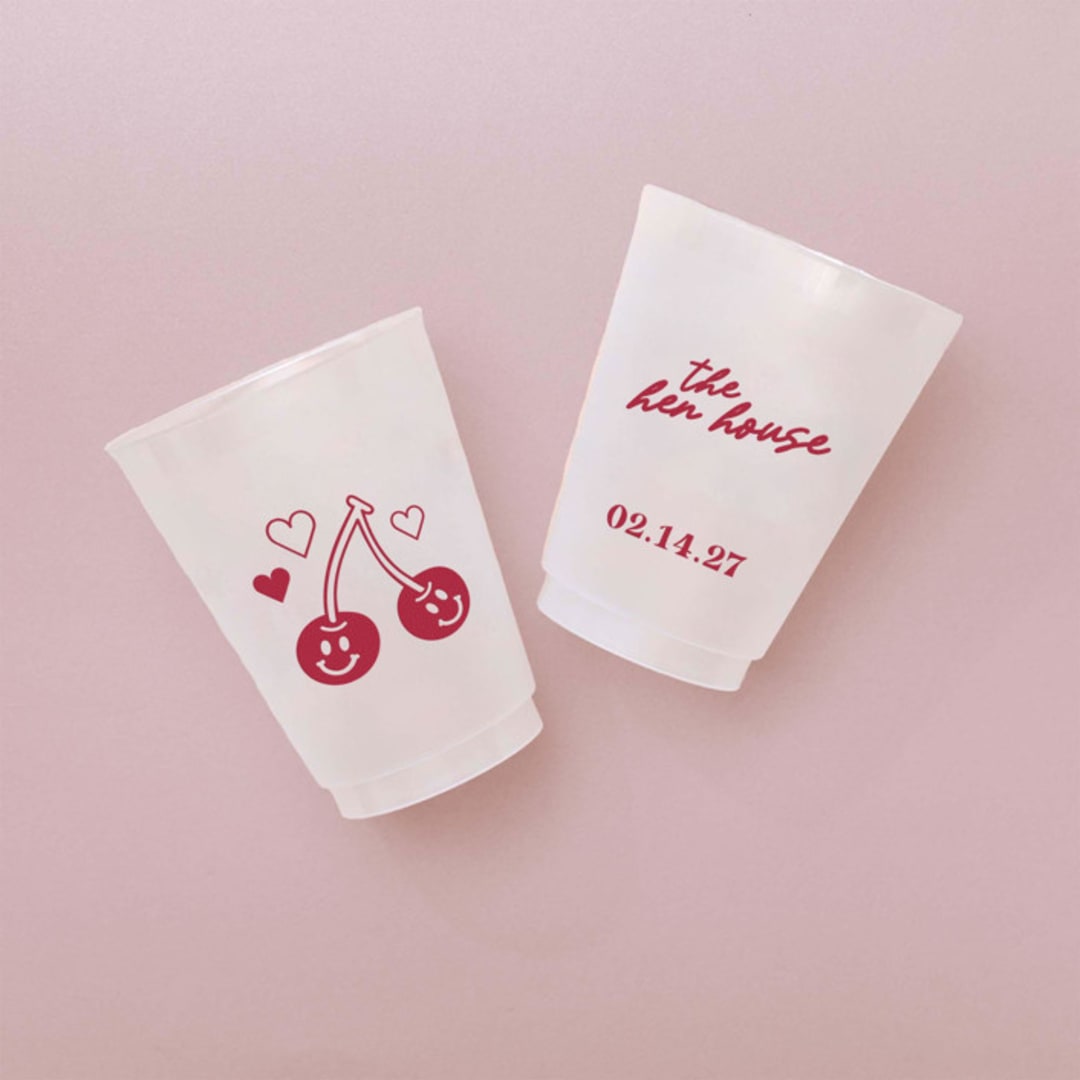 "Personalized Valentine's Cherry Plastic Cup, set of 50" - Party Cups in clear by ForYourParty