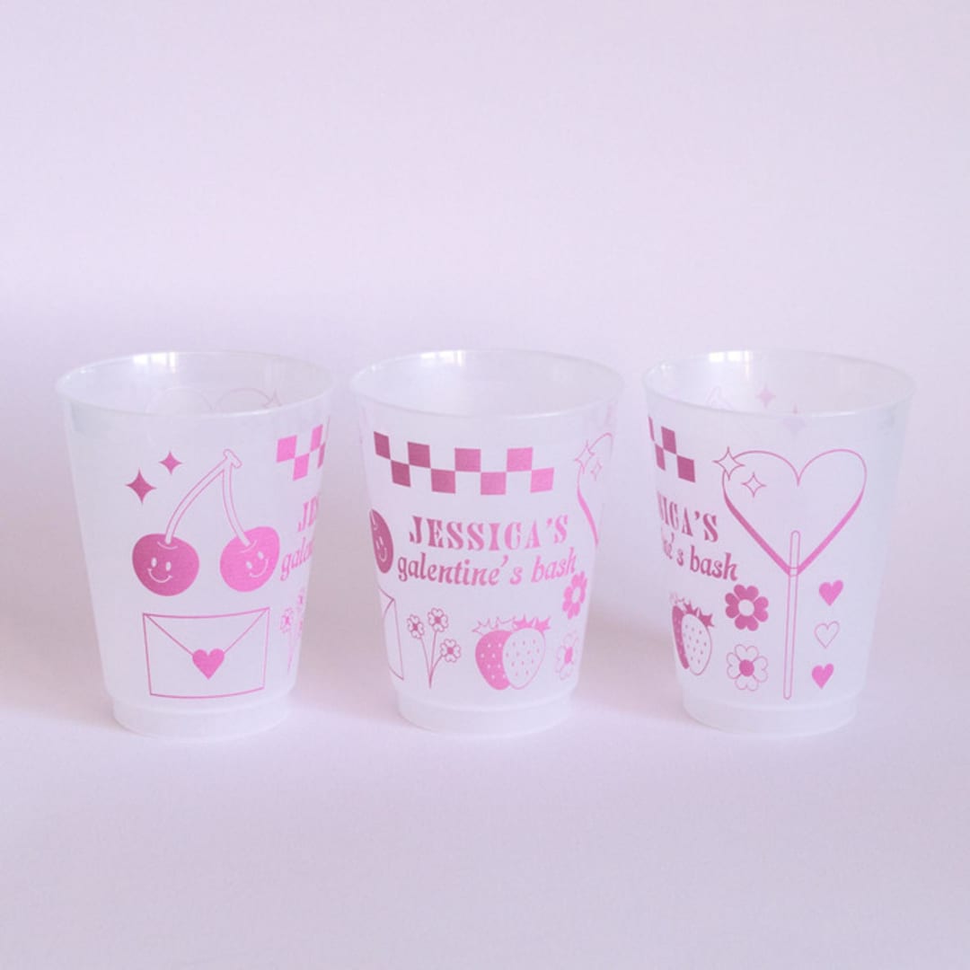 "Valentine's Galentine's Bash Frosted Plastic Cup, set of 50" - Party Cups in multicolor by ForYourParty