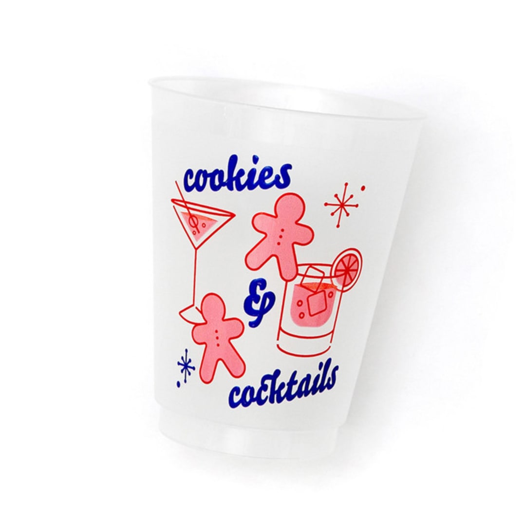 "Cookies and Cocktails Holiday Frosted Plastic Cups, Pack of 12" - Party Cups in multicolor by ForYourParty