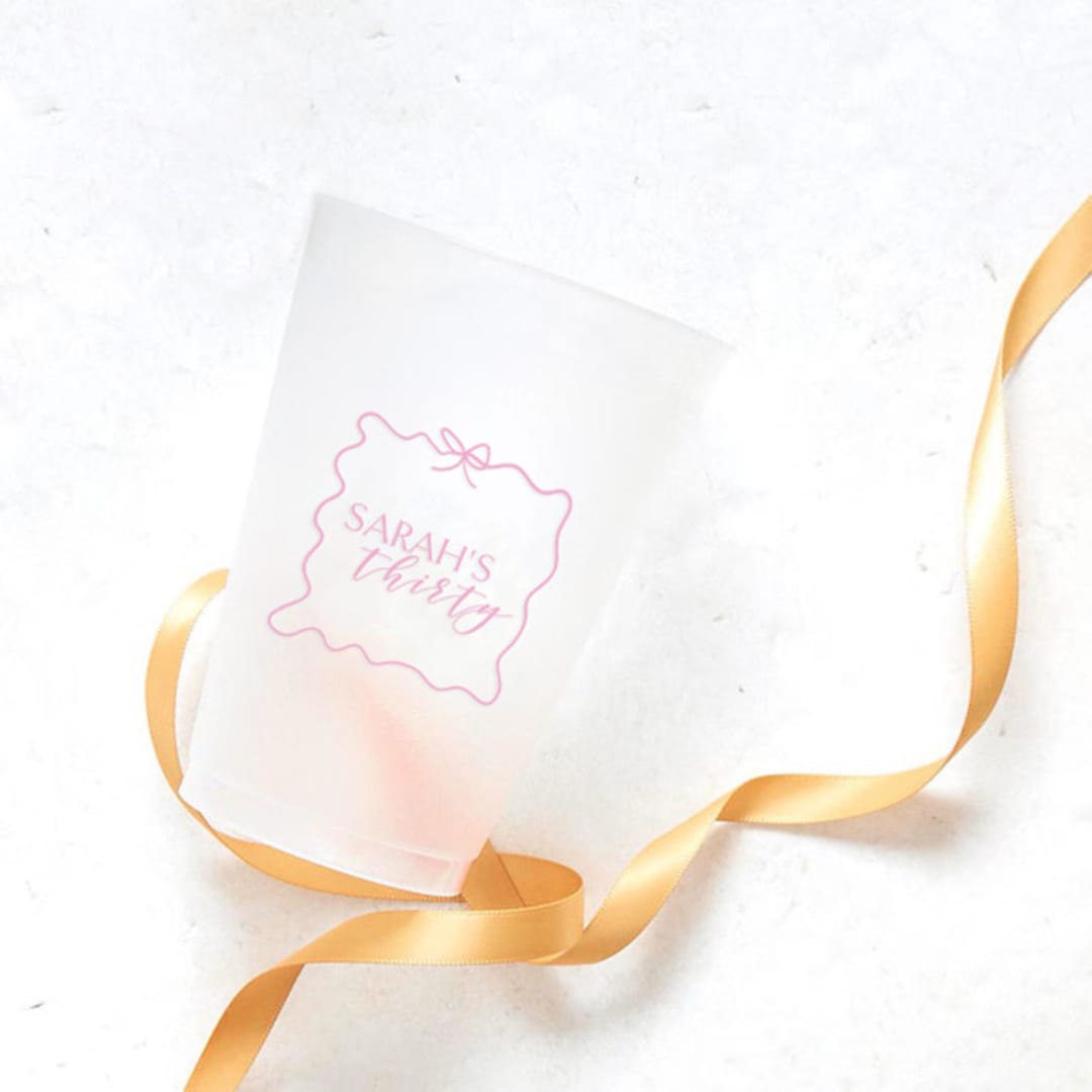"Ribbon Frame Birthday Bash Frosted Plastic Cup, set of 50" - Party Cups in natural by ForYourParty