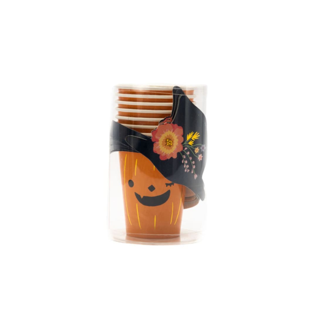 "Pumpkin Paper Cups With a Hat Sleeve - Pack of 8" - Party Cups in orange by MA FÊTE