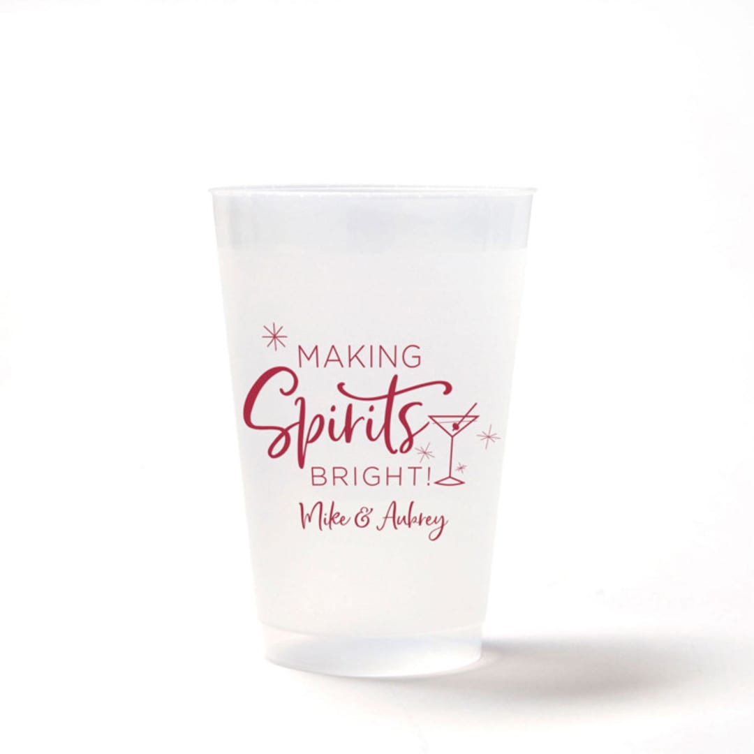 "Custom Making Spirits Bright Frosted Plastic Cup, set of 50" - Party Cups in red by ForYourParty