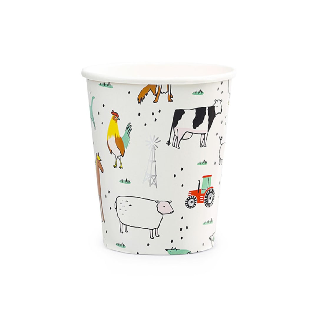"On the Farm 9 oz Cups - Pack of 8" - Party Cups in multicolor by Jollity and Co