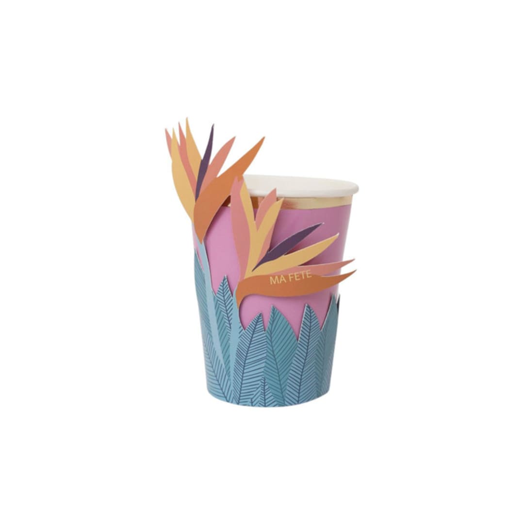 Tropical Cups with Flower Sleeves - Pack of 8