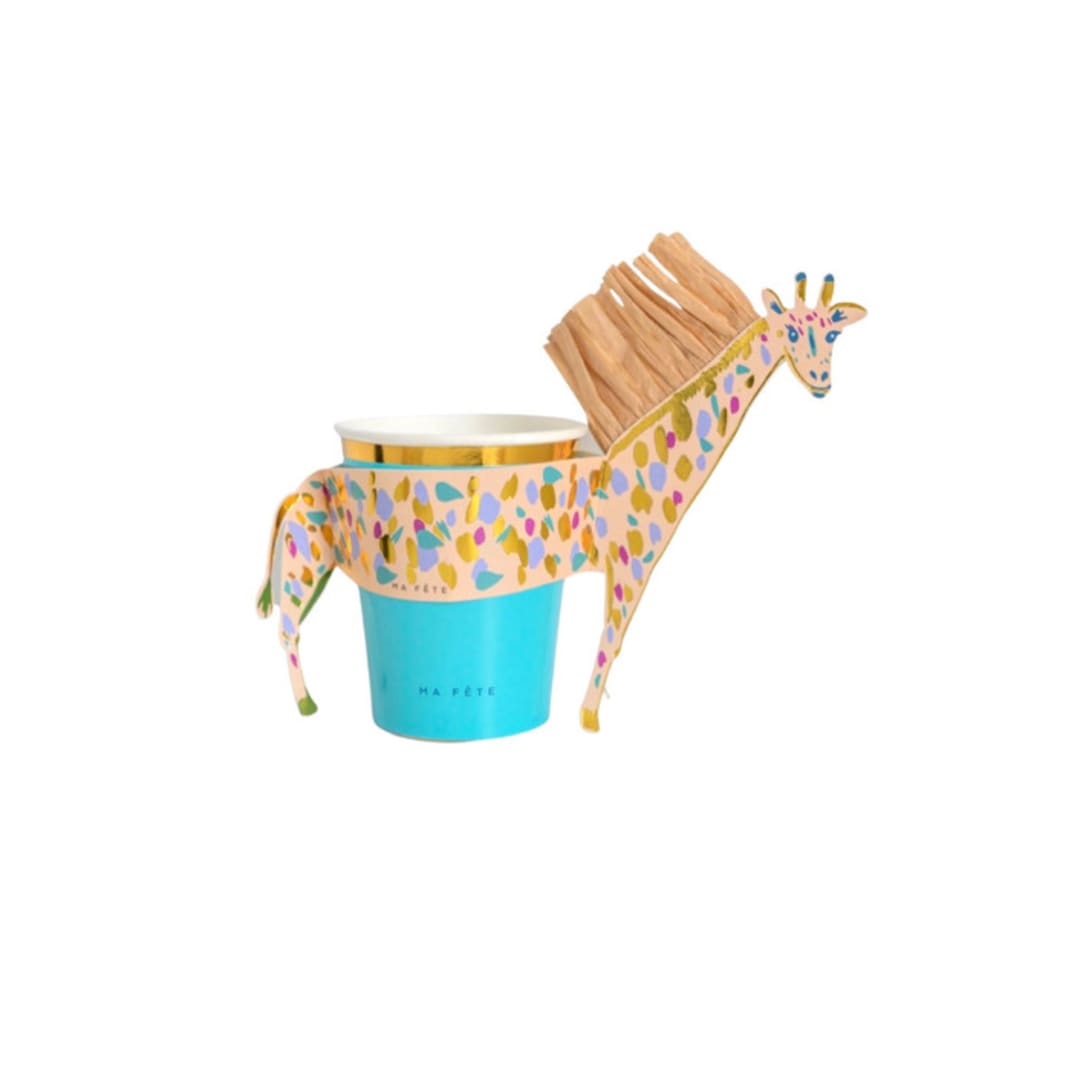 "Safari Cups with Giraffe Sleeves - Pack of 8" - Party Cups in blue by MA FÊTE