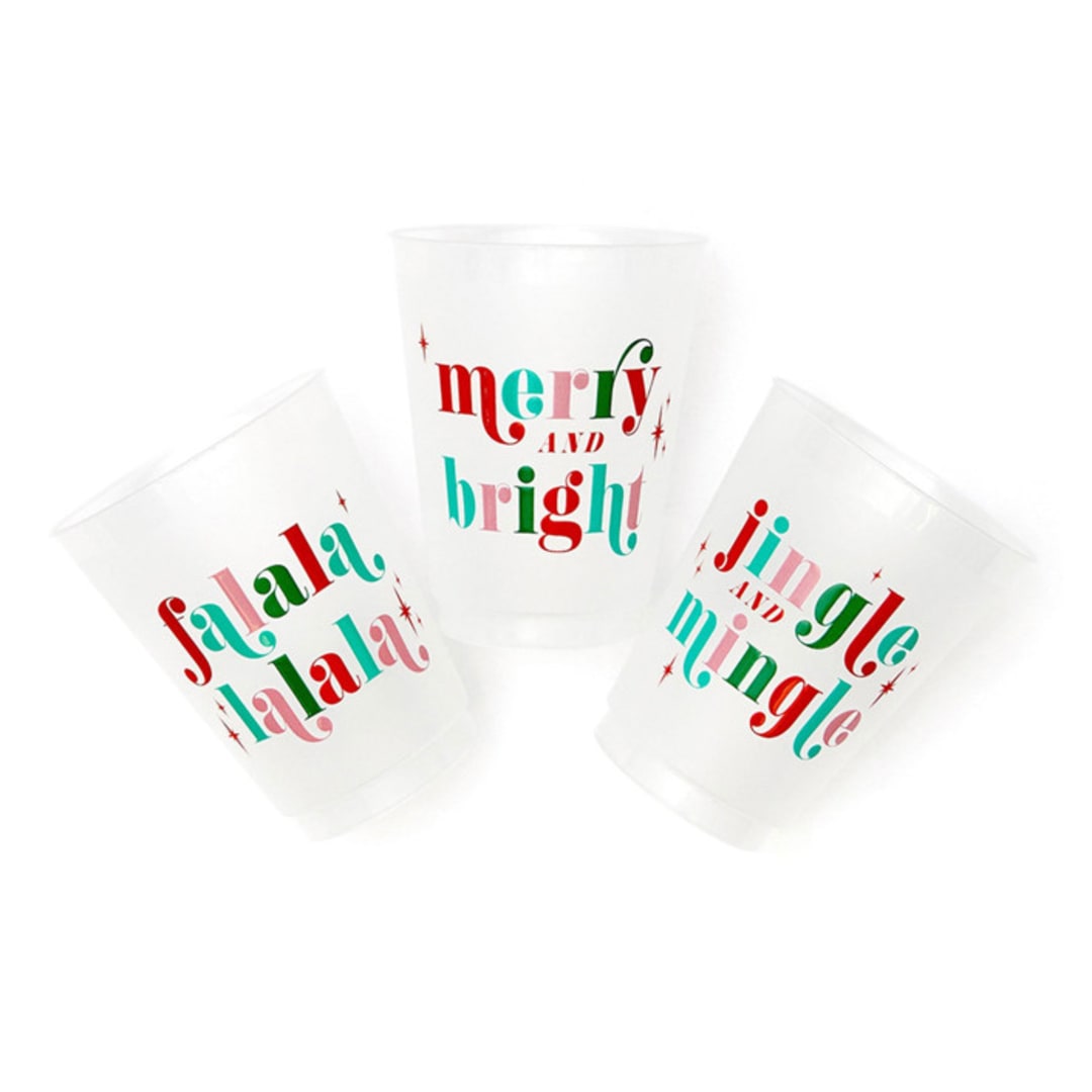 "Jingle and Mingle Christmas Party Frosted Plastic Cups, Pack of 12" - Party Cups in multicolorassorted-colors by ForYourParty