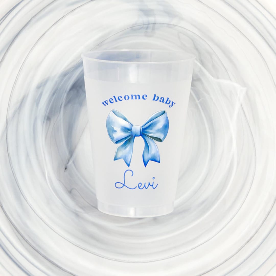 "Ribbon In Blue Welcome Baby Cup, set of 50" - Party Cups in blue by ForYourParty