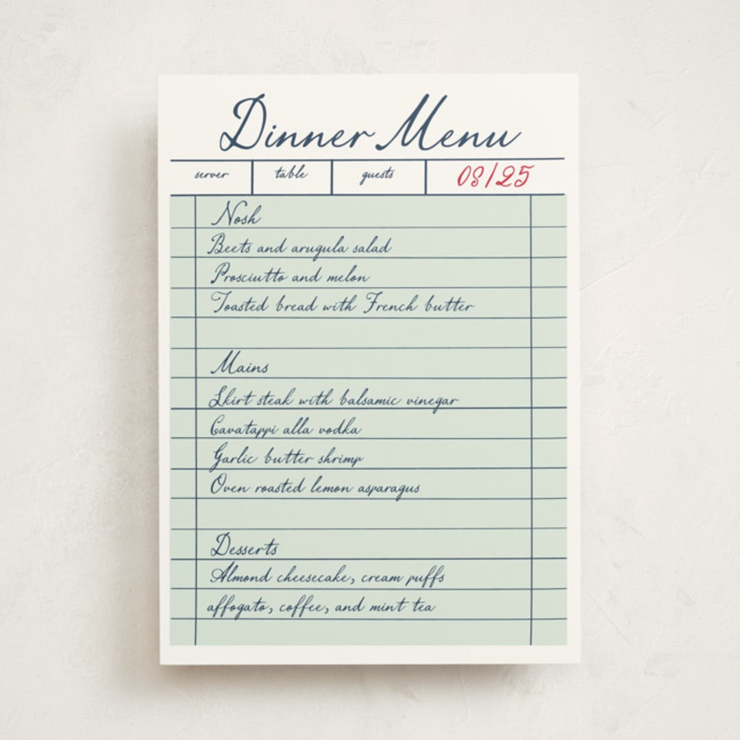 "Just Because" - Party Menus in Teal by Jennifer Lew - Front