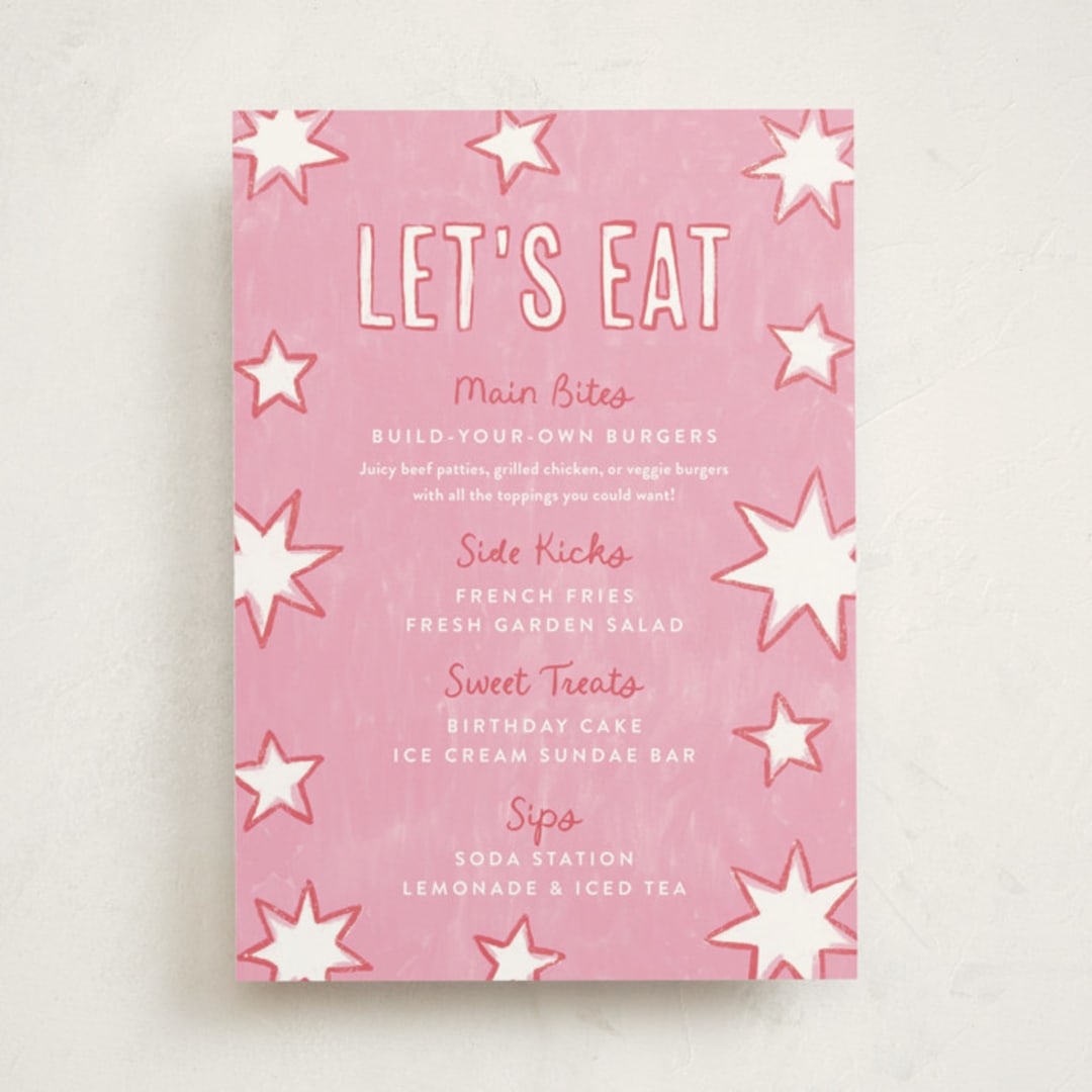 "Starry Celebration" - Party Menus in Cotton Candy by Kercia Jane - Front