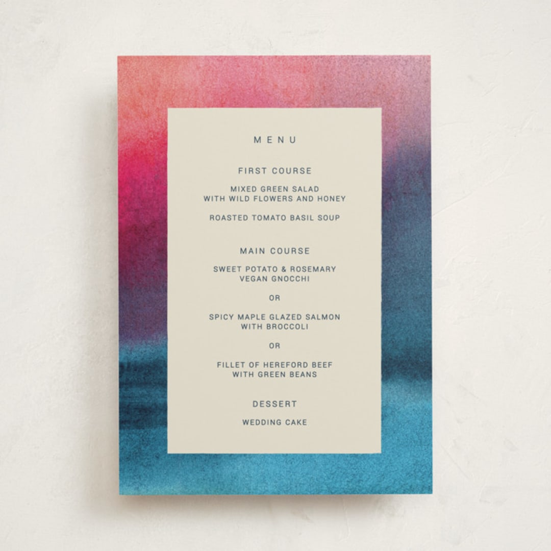 "At Dusk" - Party Menus in Sunset by Sumak Studio - Front