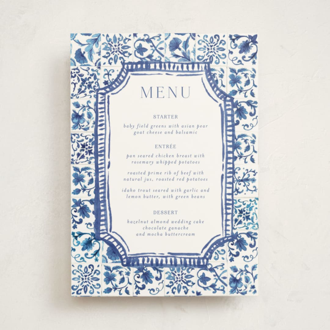 "Amalfi Coast" - Party Menus in Cerulean by Jenna Holcomb - Front