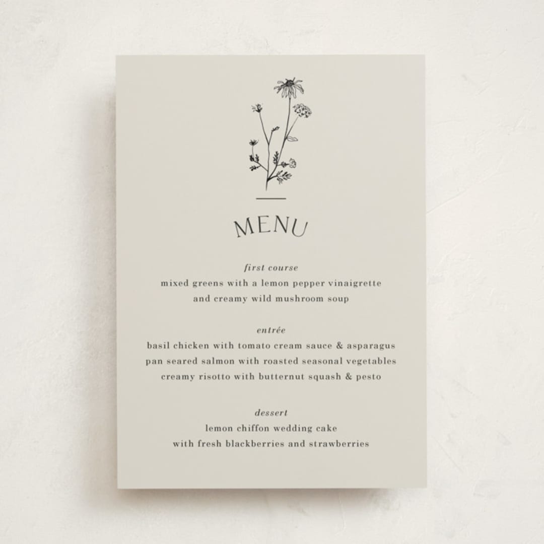 "Floral Type Arch" - Party Menus in Linen by Baumbirdy - Front