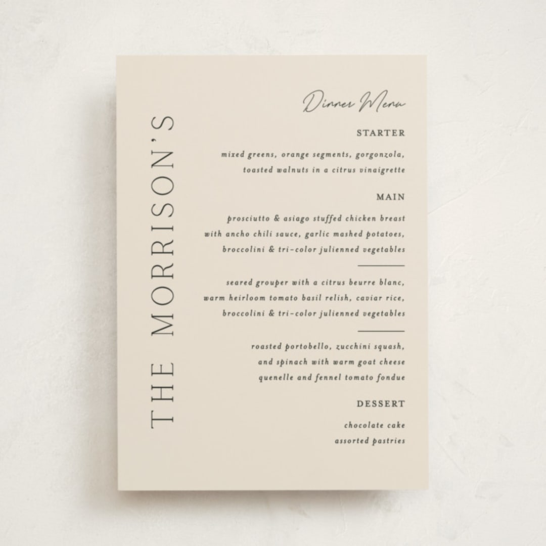 "In Love" - Party Menus in Linen by Vanessa Doyle - Front