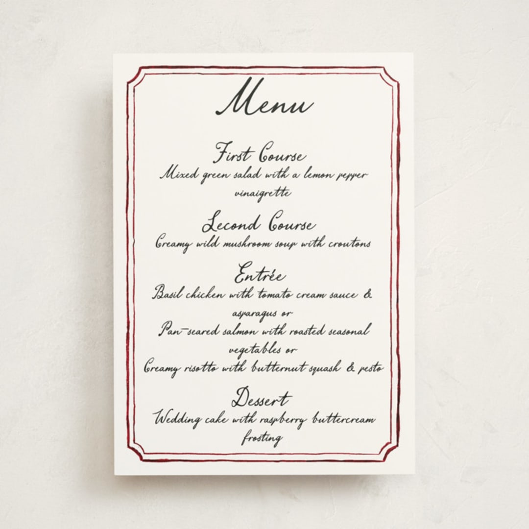 "Handwritten" - Party Menus in Wine by Cass Loh - Front