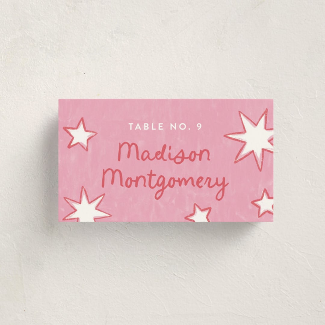 "Starry Celebration" - Party Place Cards in Cotton Candy by Kercia Jane - Front with Free Guest Printing