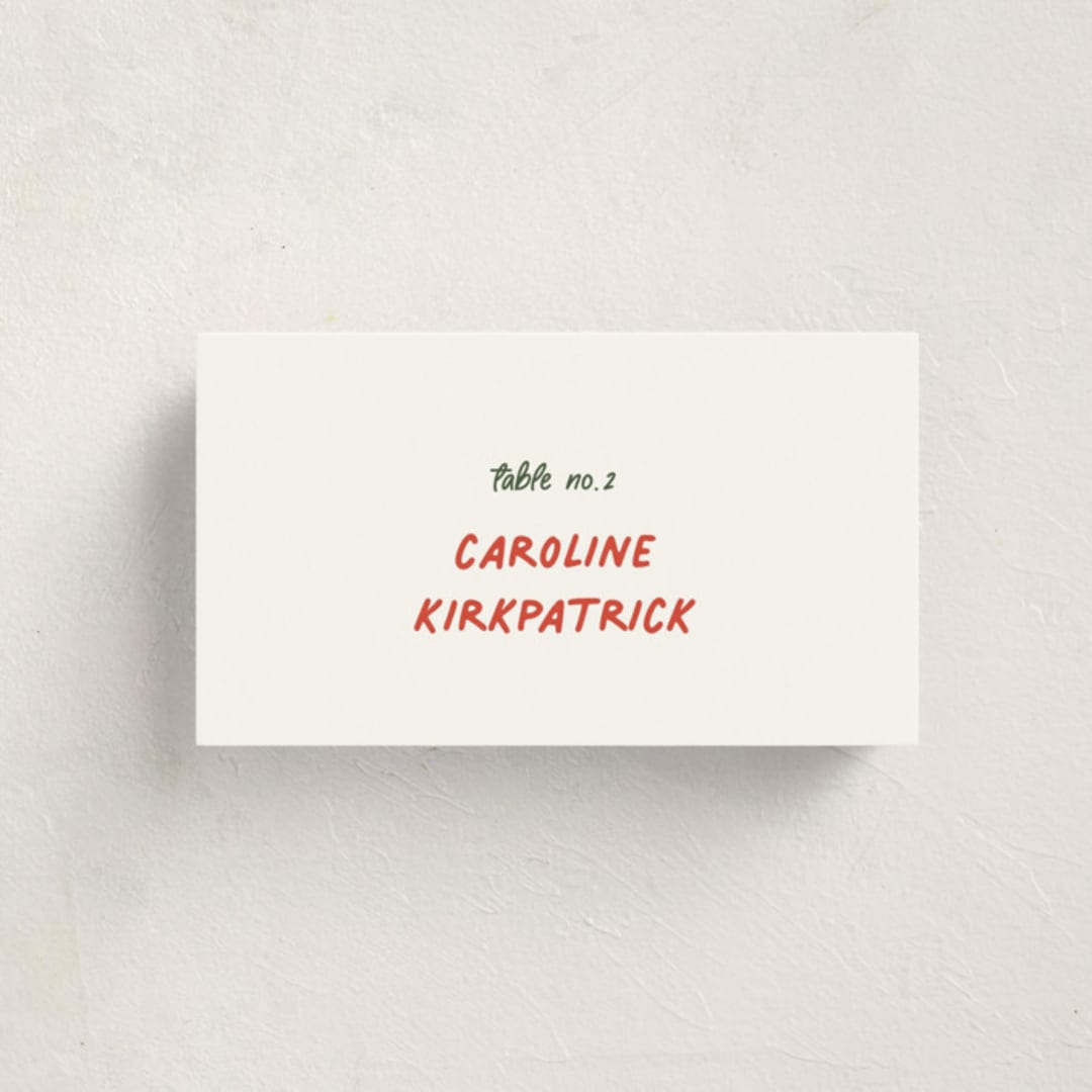 "party bow" - Party Place Cards in Poinsettia by Angela Marzuki - Front with Free Guest Printing