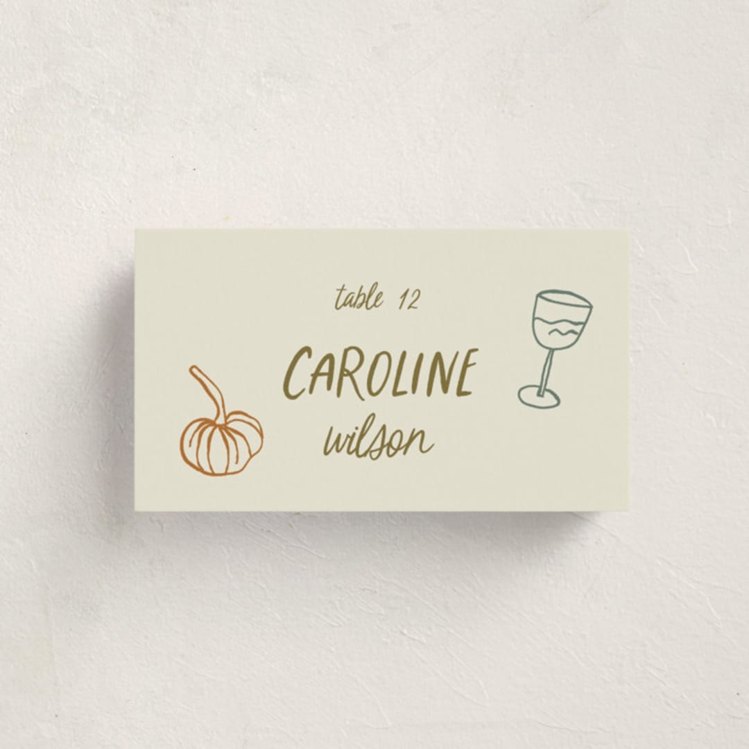 "Autumn Party" - Party Place Cards in Vintage by Kelly Watkins - Front with Free Guest Printing