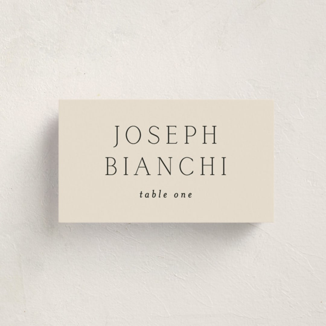 "In Love" - Party Place Cards in Linen by Vanessa Doyle - Front with Free Guest Printing
