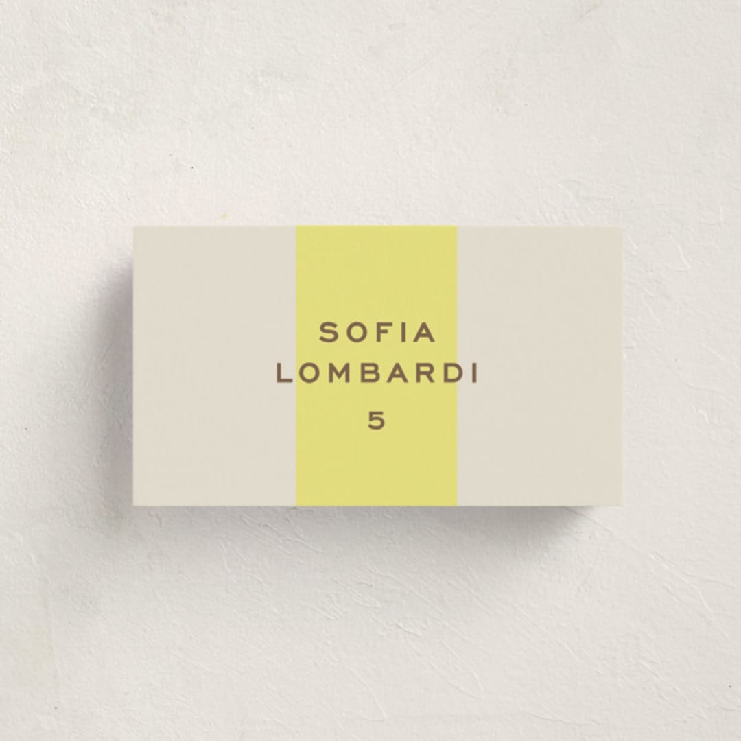 "Campania" - Party Place Cards in Limone by Megan Davis - Front with Free Guest Printing