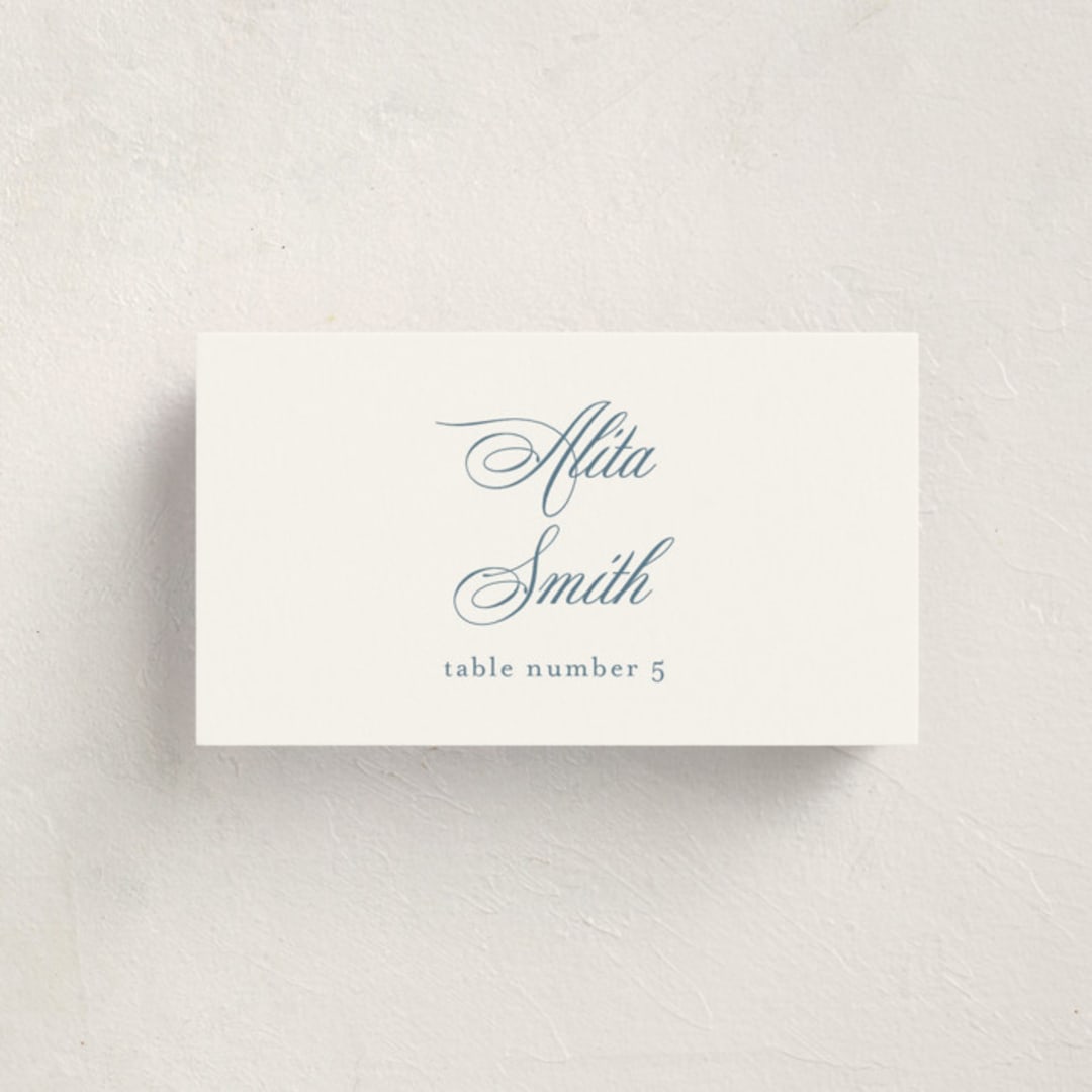 "Empire" - Party Place Cards in Dusty Blue by Jennifer Postorino - Front with Free Guest Printing
