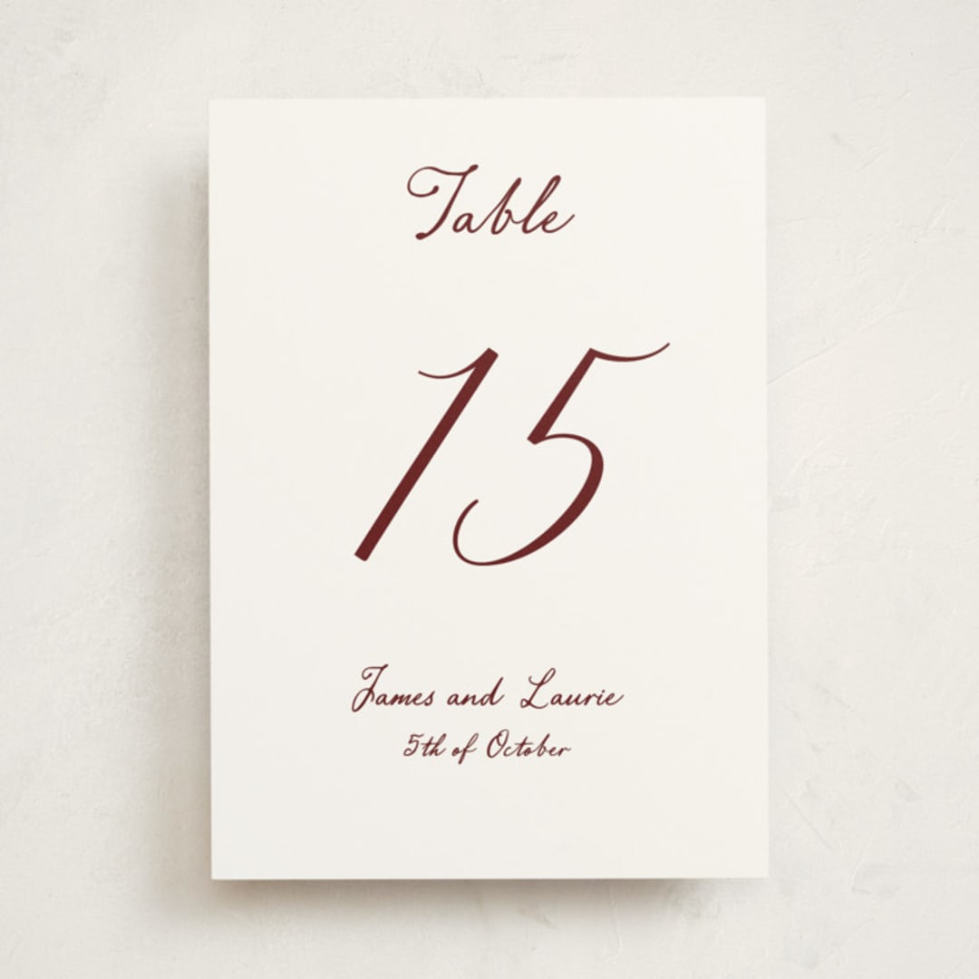 "Handwritten" - Party Table Numbers in Wine by Cass Loh - Front