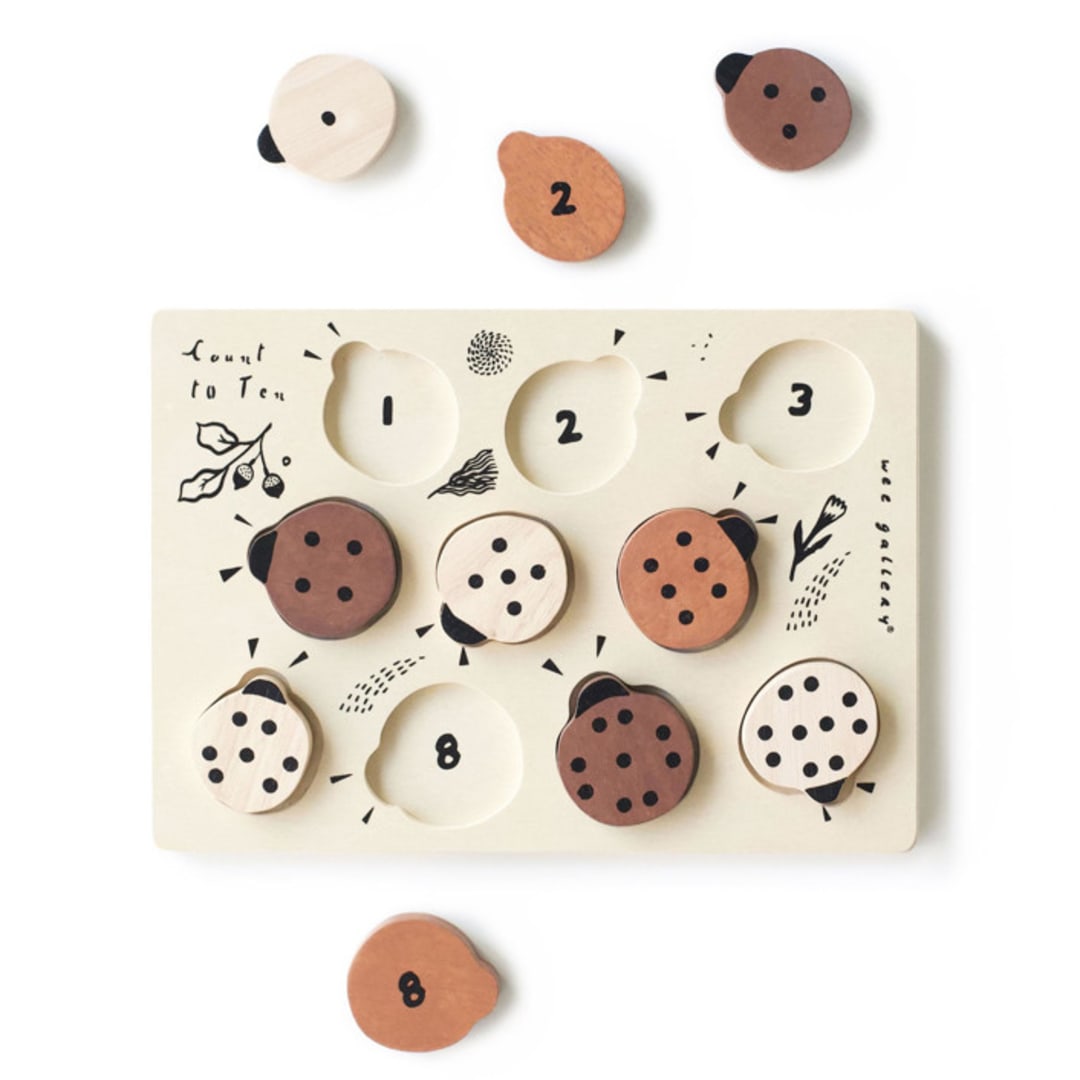 "Wee Gallery Wooden Tray Puzzle - Count to 10 Ladybugs" - Puzzles in natural by Wee Gallery