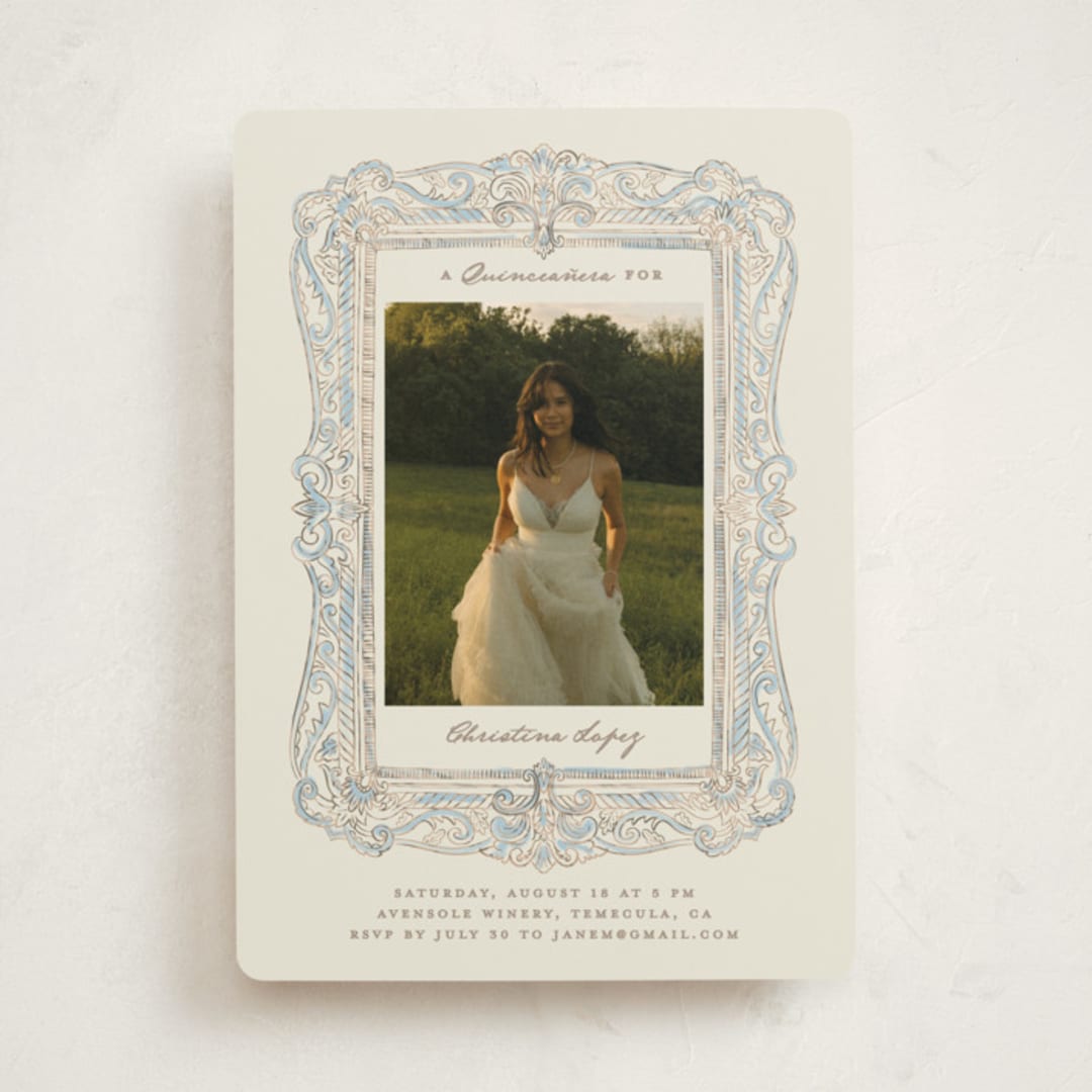"Regency frame" - Quinceanera Invitations in Denim by Creo Study - Front