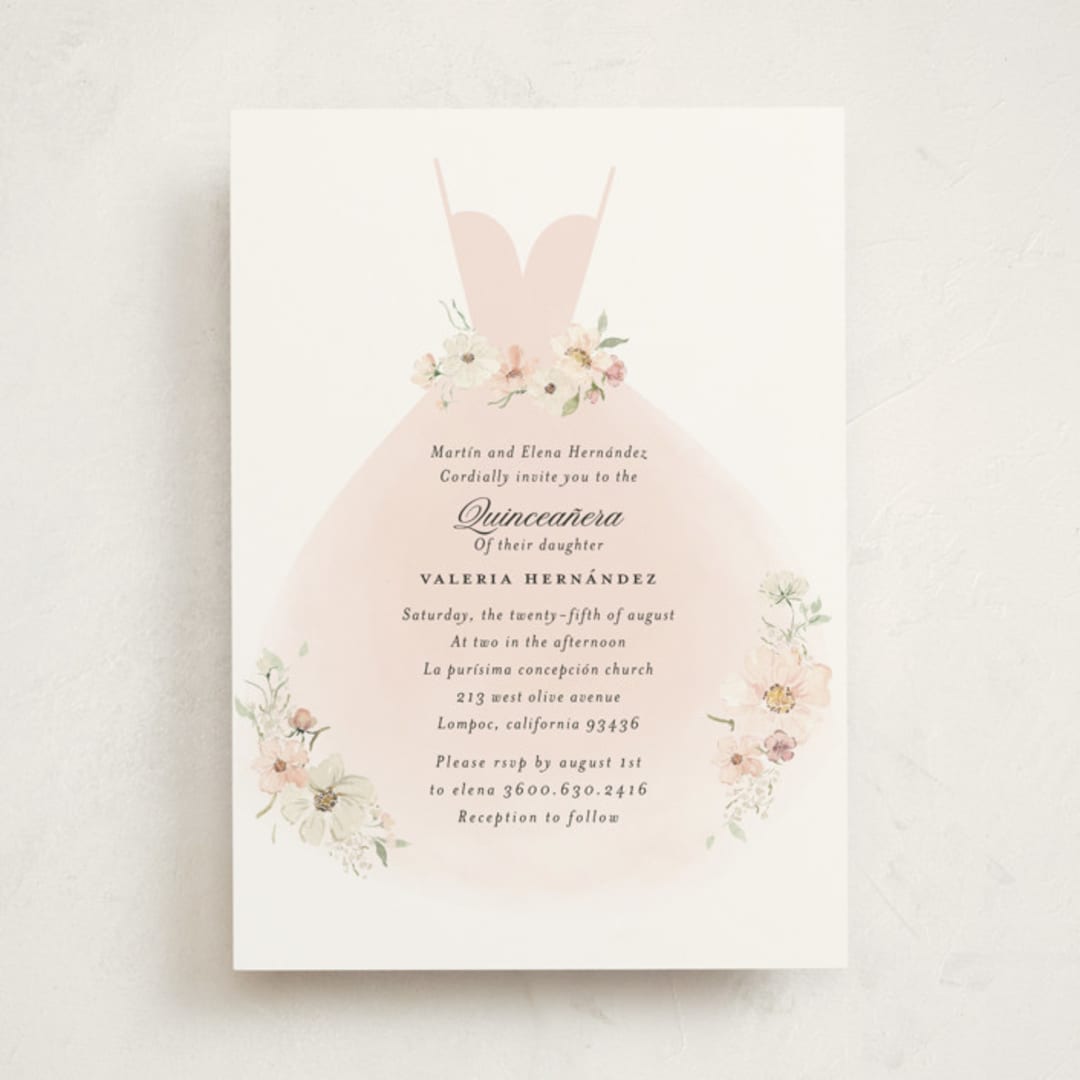 "Aura Botánica" - Quinceanera Invitations in Blush by Itsy Belle Studio - Front