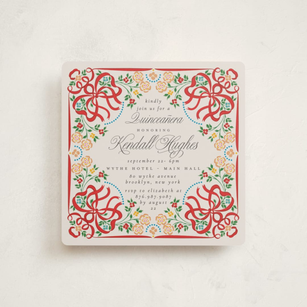 "Folklore Bloom" - Quinceanera Invitations in Cherry by Ana de Sousa - Front