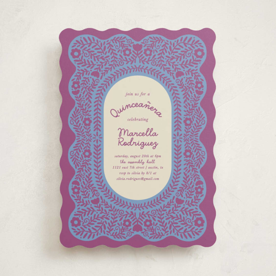 "Wavy Floral Frame" - Quinceanera Invitations in Orchid by Kelly Watkins - Front