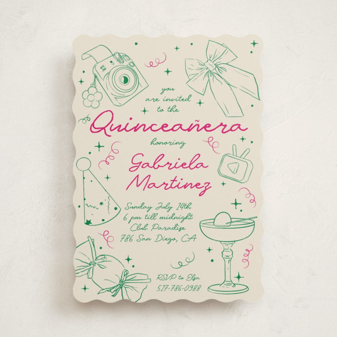 "Hand-Drawn Birthday Fun" - Quinceanera Invitations in Grass by Celine Nguyen - Front