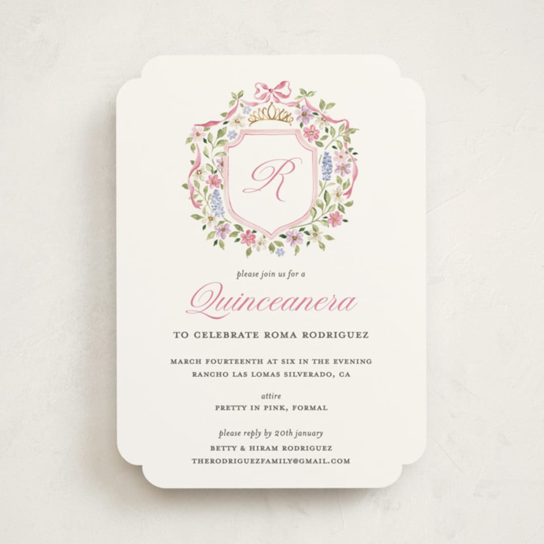 "Flores" - Quinceanera Invitations in Peony by Sarah Knight - Front