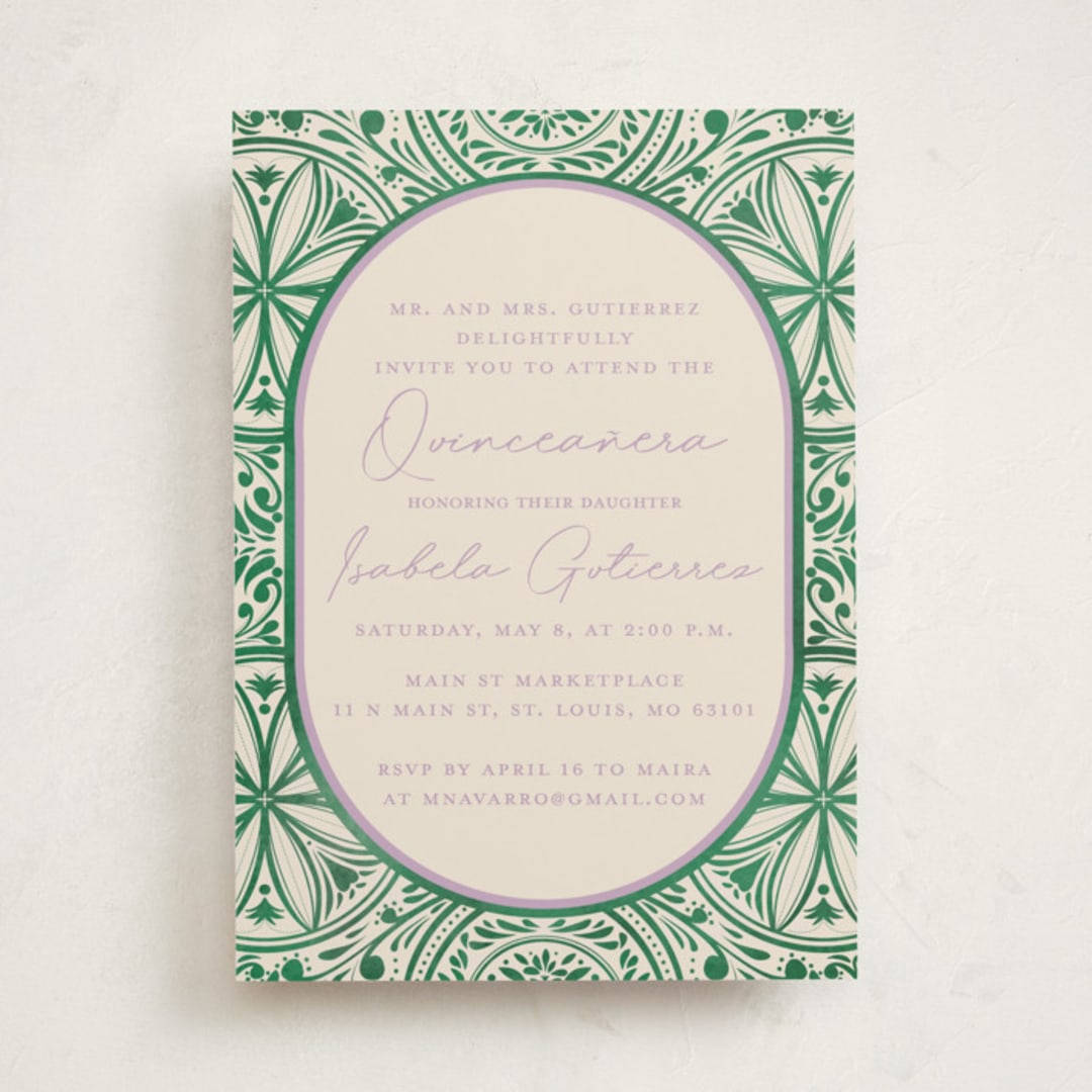 "Papel Picado" - Quinceanera Invitations in Viridian by The Savage Label - Front