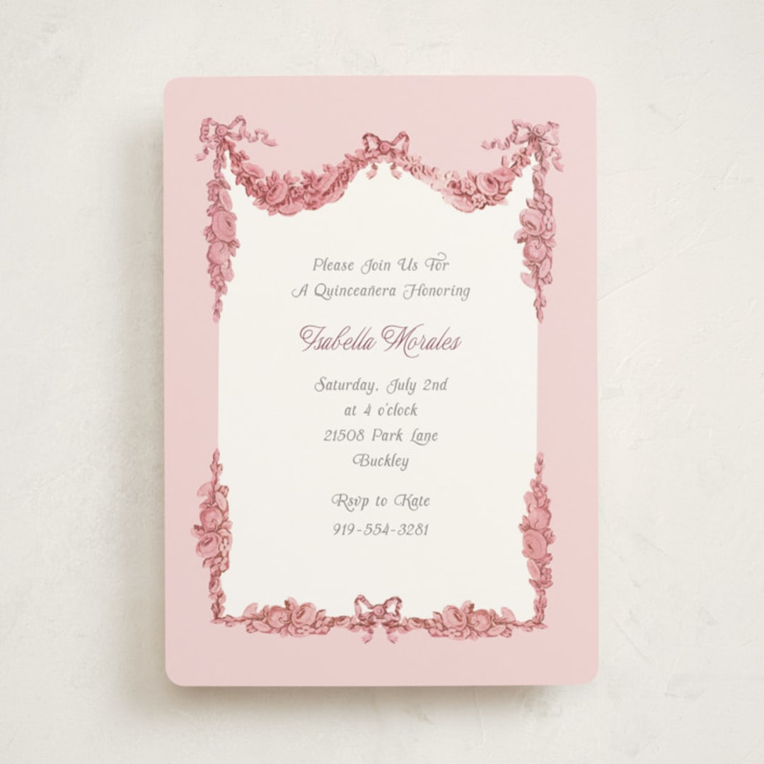 "Bonjour Bebe" - Quinceanera Invitations in Carnation by Itsy Belle Studio - Front