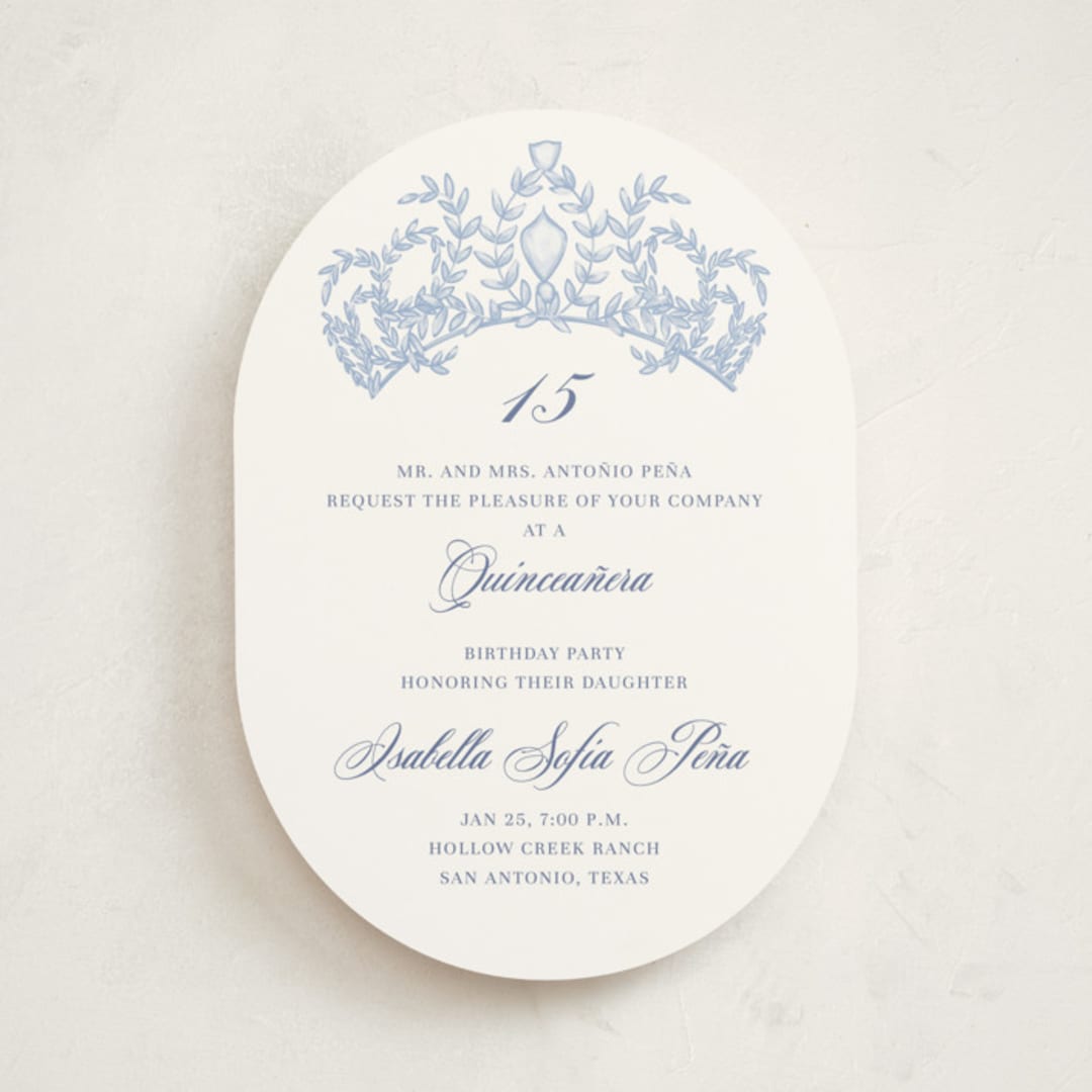 "Crowned" - Quinceanera Invitations in Sky by Lissabeth Anglin - Front