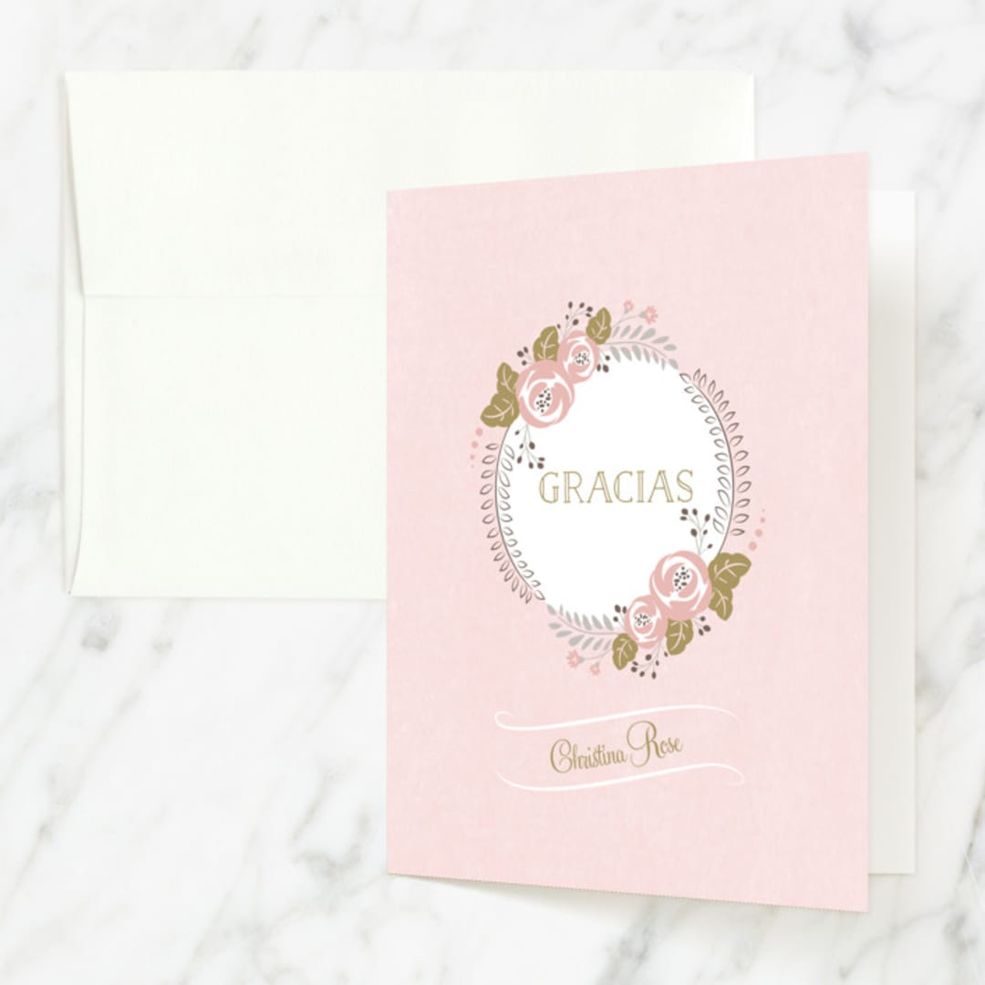 "Delicate Quince" - Quinceañera Thank You Cards in Blush by Ana Sharpe - Front