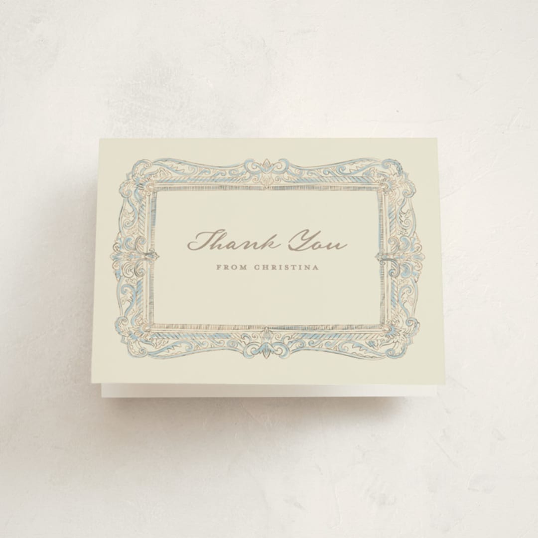 "Regency frame" - Quinceañera Thank You Cards in Denim by Creo Study - Front