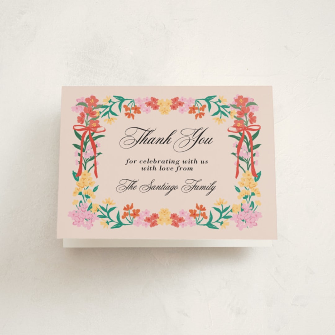 "Blooming Tiara" - Quinceañera Thank You Cards in Peony by Elly - Front