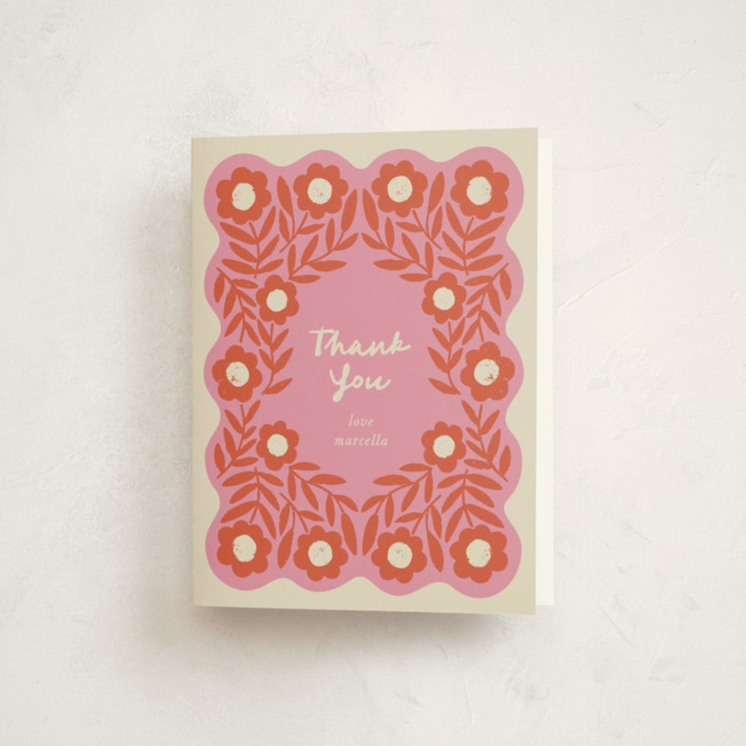 "Stamped Floral" - Quinceañera Thank You Cards in Strawberry by Kelly Watkins - Front