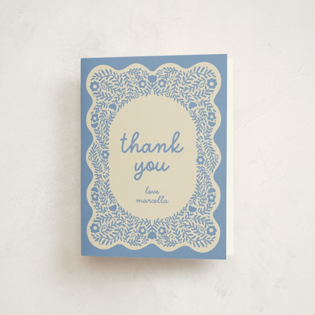 "Wavy Floral Frame" - Quinceañera Thank You Cards in Orchid by Kelly Watkins - Front
